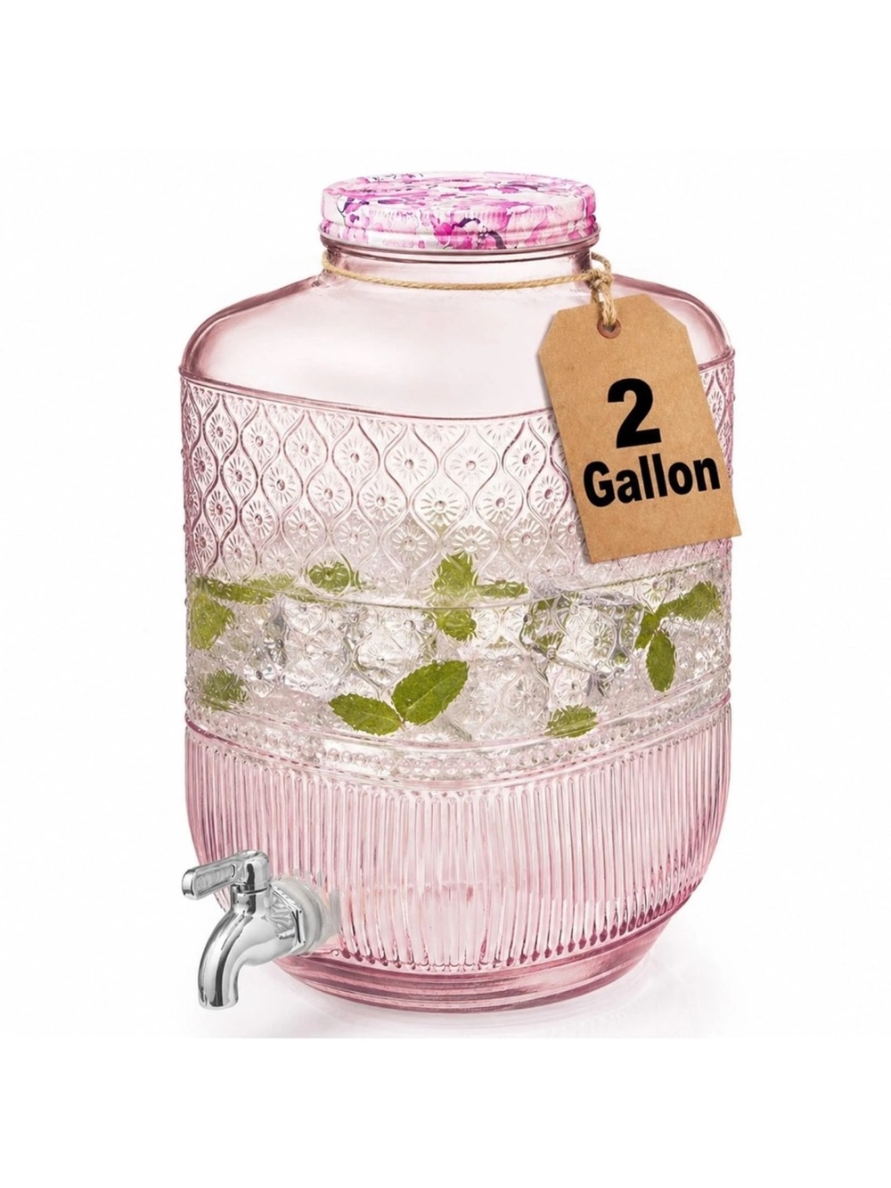Godinger Claro Pink Glass Beverage Dispenser with Spigot 1 gallon